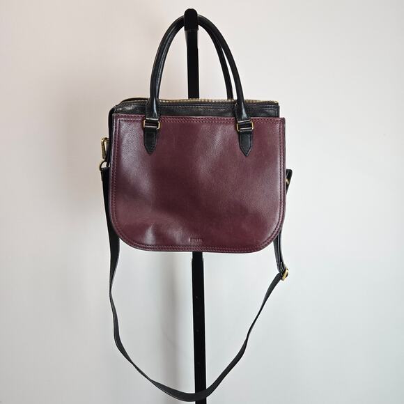 Fossil Leather Top Handle Shoulder Purse Bag Burgandy Classic Dark Academia - Picture 1 of 13